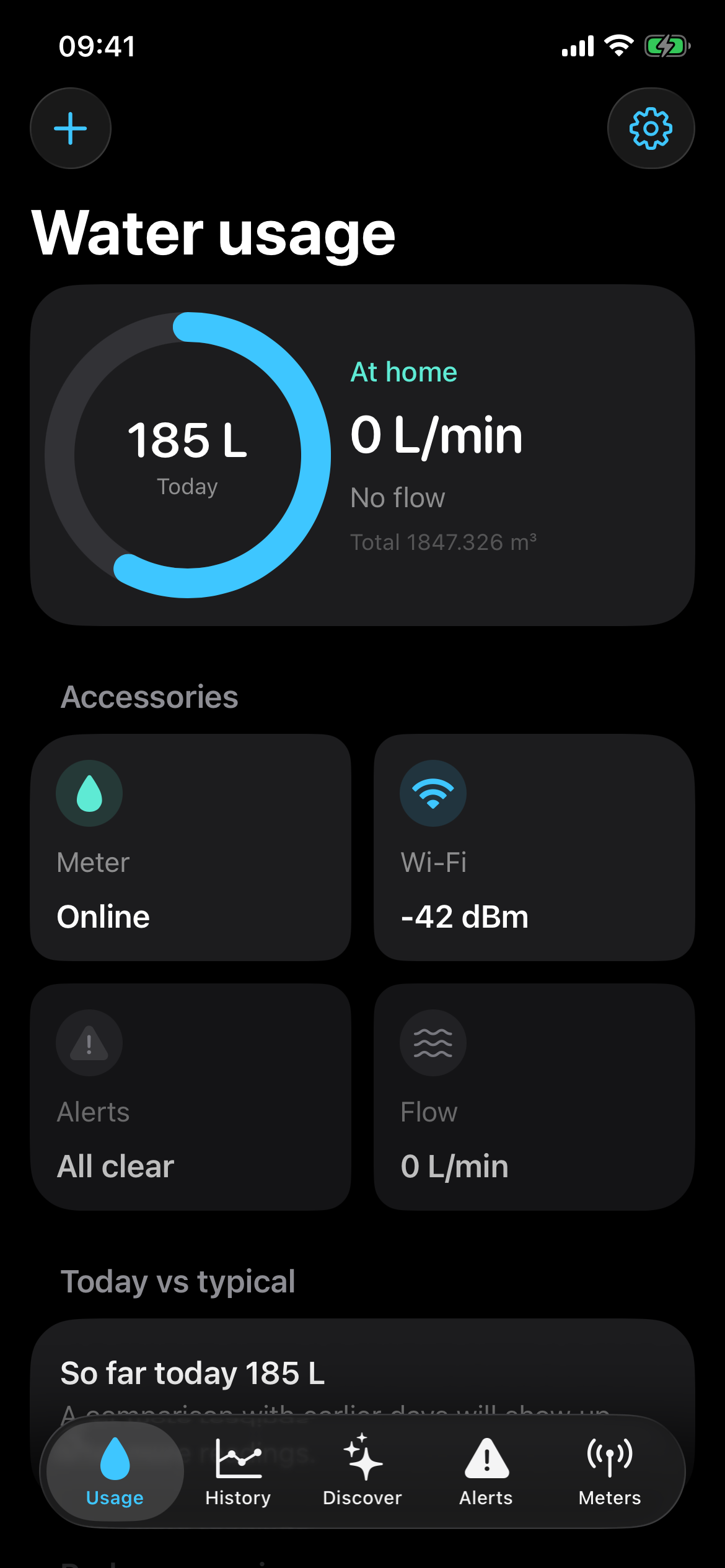 water meter+ app screen showing water usage